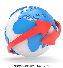 Arrows and Earth globe. 3d render