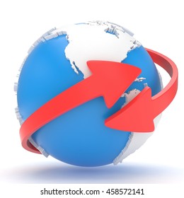 Arrows and Earth globe. 3d render