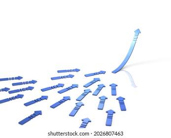 A lot of arrows to get together. The culmination of things. White background. 3D rendering. 