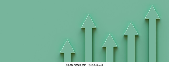 Arrows, Pastel Green Growing Bars Graphic With Rising Arrow Background, 3d Render, Progress Way And Forward Achievement Creative Concept, 3d Illustration, 3D Render.