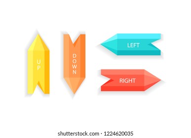 Arrows showing up down right left directions  illustration set isolated on white background. Colorful indicator pointers for web design