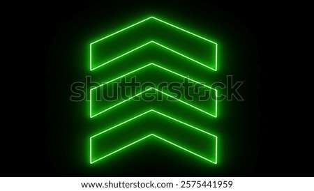 Arrow-up fast transition backgrounds with alpha channel. Swipe upward directional pointing green neon arrow icon. Glowing upload arrow