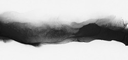 Art Abstrait Grain Contraste Noir Et Blanc Aquarelle Couleur Et Alcool écoulement D'encre Frottement Peint. Texture De La Toile De Fumée, Arrière-plan Horizontal Long.