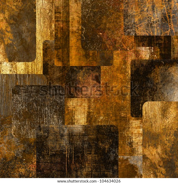 art abstract grunge golden, black, orange and brown geometric monochrome feature wall wallpaper. 