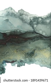 Art Abstract watercolor painting blots landscape vertical background. Alcohol ink colors. Marble texture.