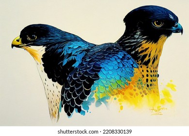 Art Bird Peregrine Falcon Painted In Color On A White Background