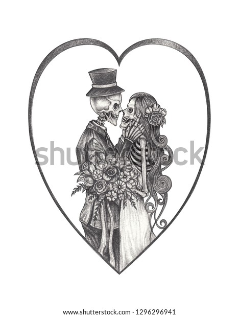 Art Couple Wedding Skull Day Dead Stock Illustration 1296296941