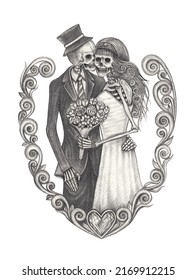 Art couple wedding skulls