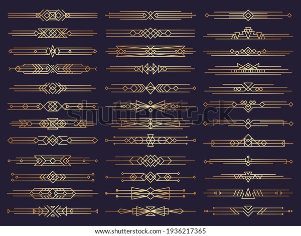 Art deco borders. Retro\
dividers shapes decorative ornament elements abstract graphics\
template