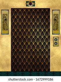 Art Deco Elevator Door Illustration