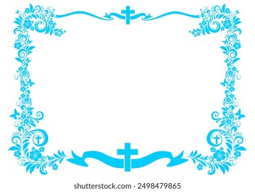 Art deco frames with cross. Christian Symbol design elements isolated on White background. Ornate Cross. Horizontal Frame. Memorial design elements.  illustration - Powered by Shutterstock