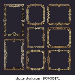 Art deco frames. Wedding frames template 1920s decor style golden borders swirl vintage graphic