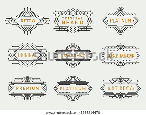 Art deco labels. Frames vintage luxury cafe antique elements outline