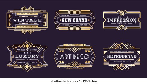 Art deco labels. Vintage ornamental logos, 1920s vintage golden badge, nouveau decorative banners. art deco emblems illustration - Powered by Shutterstock