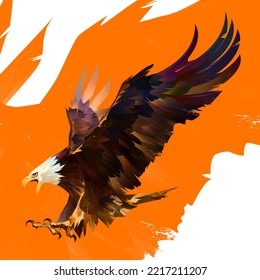 Art Designer Eagle On Orange Background. Flying Bird Sketch