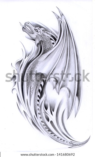 Art Dragon Tattoo Hand Drawing On Stock Illustration 141680692