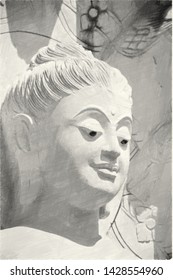 Art Drawing Black White Buddha Statue Stock Illustration 1428554960