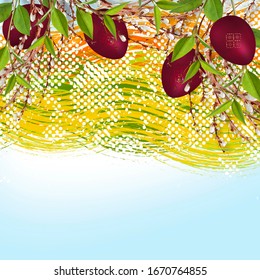 Art Easter background with Easter eggs and spring flowers. 3D illustration. 