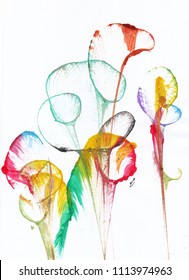 Art Flower Abstract . Hand Watercolor Painting On Paper.