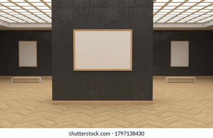 Art Gallery Three Frames Muckup 3D Illustration 3d Rendering