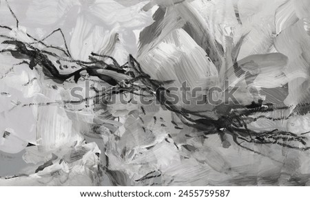 Art ink Watercolor, Acrylic smear blot brushstroke painting wall. Abstract texture black and white color stain horozontal wallpaper background.