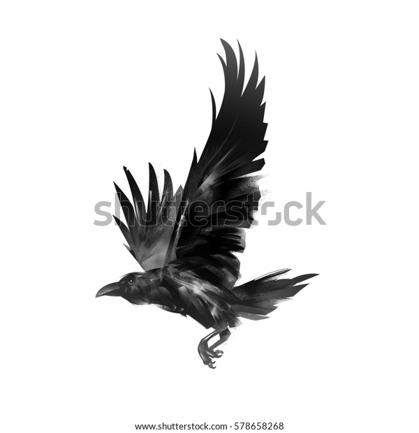 飛ぶ黒いカラスのアート のイラスト素材