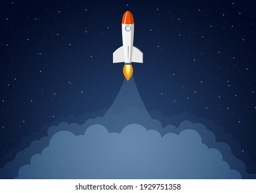 Art Launch Rocket With Sky Space. Startup Concept.