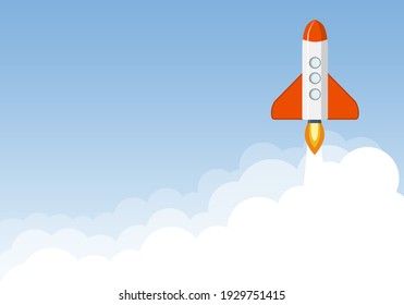 Art Launch Rocket With Sky Space. Startup Concept.