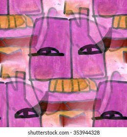 Art Mask  Of The Shaman Cubism Abstract Style Of Picasso Seamless Wallpaper Watercolor