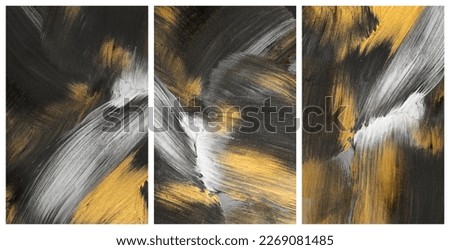 Art modern oil and acrylic smear blot canvas painting wall. Abstract texture gold, bronze, black and white color stain brushstroke texture background.