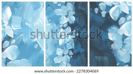 Art modern oil and acrylic smear blot canvas painting. Interior abstract triptych wall. Color stain brushstroke texture background.