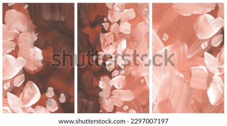 Art modern oil and acrylic smear blot canvas painting. Interior abstract triptych wall. Beige Brown Color stain brushstroke texture background.