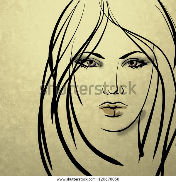 Art Monochrome Black Sketching Beautiful Girl Stock Illustration