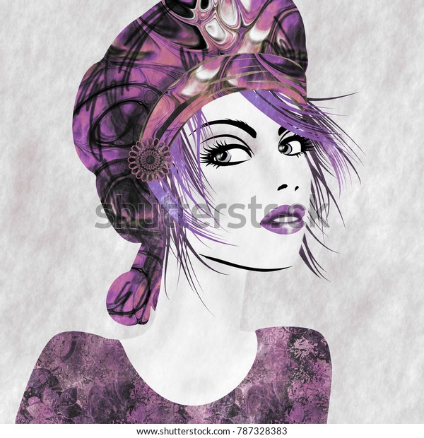 Art Monochrome Lilac Purple Illustration Face Stock Illustration