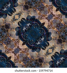 art nouveau geometric ornamental vintage pattern in beige and blue colors