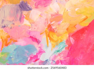 Art Oil, Acrylic ink hand drawn painting blot wall. Abstract relief texture brush stroke rainbow color bright background.