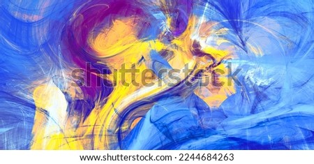 Art painting. Abstract fine blue color paint background. Bright artistic splashes. Fractal artwork for creative graphic design