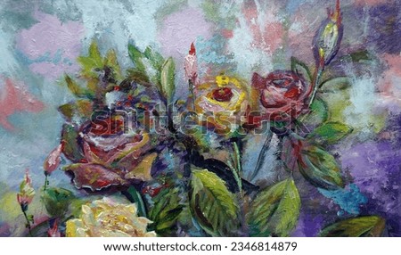     Art painting Fine art Oil color rose flower                           