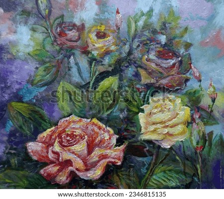     Art painting Fine art Oil color rose flower                           