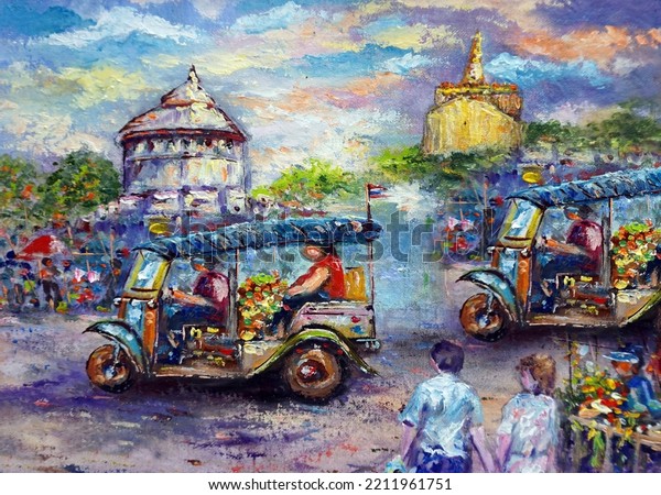     Art painting Fine art Oil color tuk\
tuk car thailand                          \
