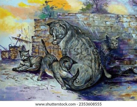 Art painting Oil color cute cat