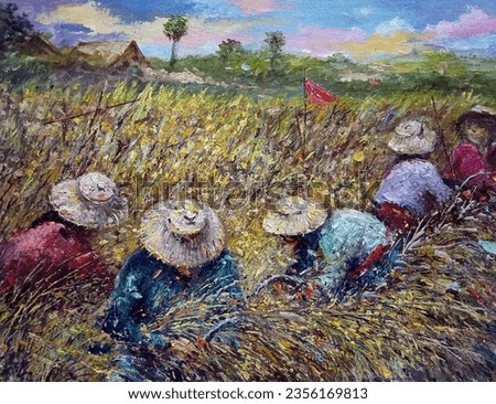 Art painting Oil color Harvest Rice