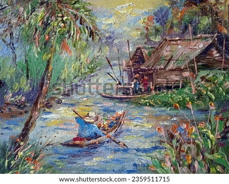 Art painting Oil color rural thailand , Countryside