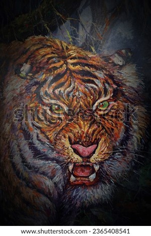 Art painting Oil color tiger face                           