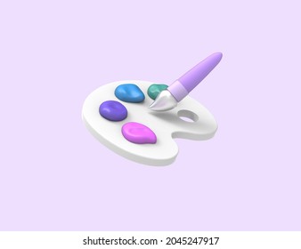 Art Pastel Color Palette With Paint Brush Tool For Drawing. 3D Render Design.