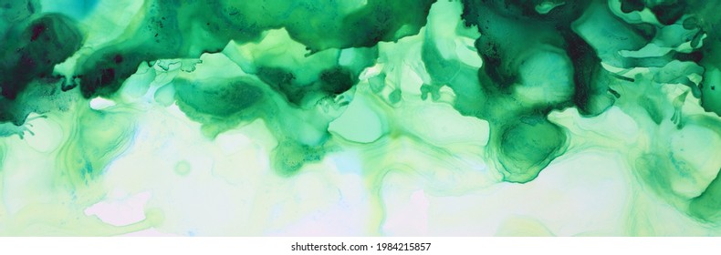 Art Photography Of Abstract Fluid Painting With Alcohol Ink, Green Colors