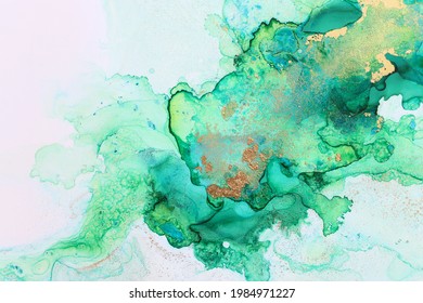 Art Photography Of Abstract Fluid Painting With Alcohol Ink, Green Colors