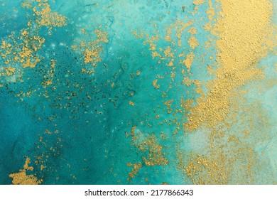 Art Photography Of Abstract Fluid Painting With Alcohol Ink, Blue And Gold Colors