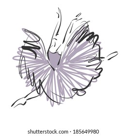 art sketched beautiful young ballerina with long tutu in fly dance on white background. Vector version is also in my gallery.
