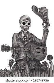 Art skull day the dead  Hand drawing paper 